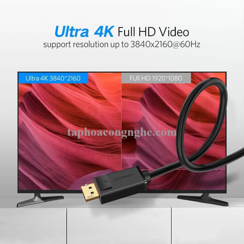 Ugreen 10213 5M Màu Đen Cáp 2 Đầu Displayport chuẩn V1.2 thuần đồng DP102 30010213